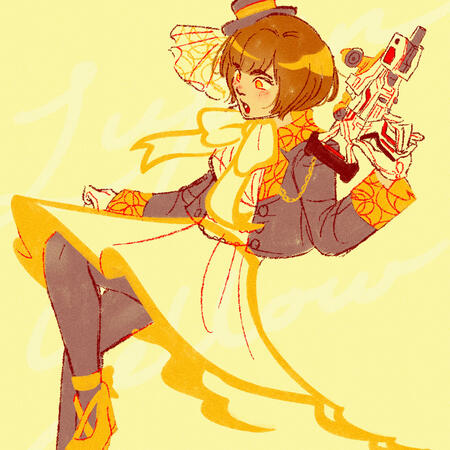 A digital sketch of Hayami Umika from Lupinranger VS Patranger. She is jumping backwards and looking down, surprised at something. Her changer is help up by the side of her head.