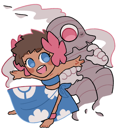 A clean digital asset of Phoebe from Pokemon Ruby, Sapphire, and Emerald, backed by her Dusclops.