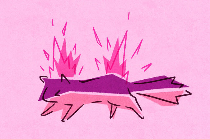 A digital sketch of a Quilava from Pokemon Gold, Silver, and Crystal, with a long tail. It is done in a simple style of block colours, roughly making up the shape of its body and flames, white minimal lines drawn over top.