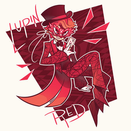 A clean digital drawing of Yano Kairi from Lupinranger VS Patranger in a simplified style. He is smiling and holding a calling card up.